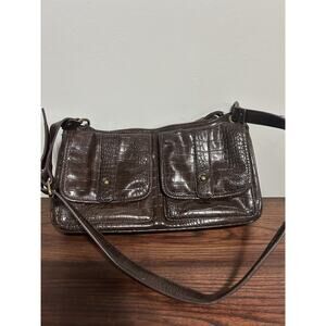 Vera Wang Simply Vera Brown Crocodile Print Handbag Purse Faux Leather